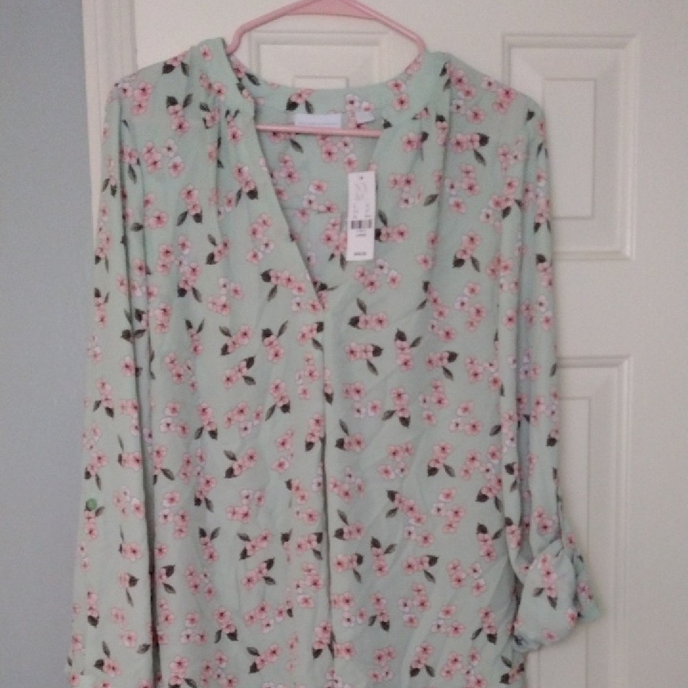 NWT New York and Company Floral Blouse with Pink Blossoms